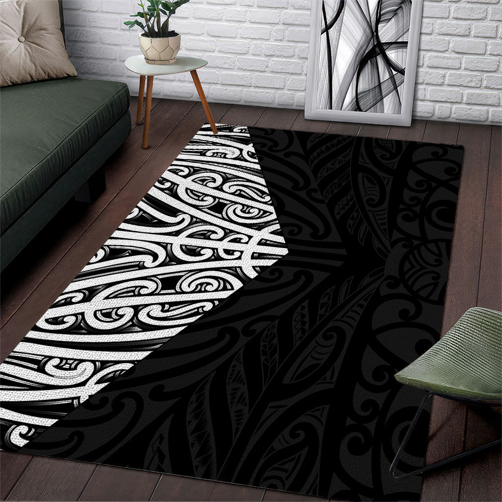 Black New Zealand Puhoro Maori Tattoo Area Rug