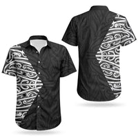 Black New Zealand Puhoro Maori Tattoo Couples Matching Off Shoulder Short Dress and Hawaiian Shirt LT14 - Polynesian Pride