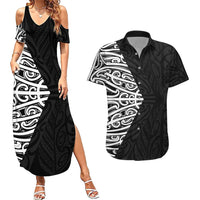 Black New Zealand Puhoro Maori Tattoo Couples Matching Summer Maxi Dress and Hawaiian Shirt