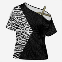 Black New Zealand Puhoro Maori Tattoo Cross Shoulder Shirt
