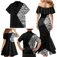 Black New Zealand Puhoro Maori Tattoo Family Matching Mermaid Dress and Hawaiian Shirt