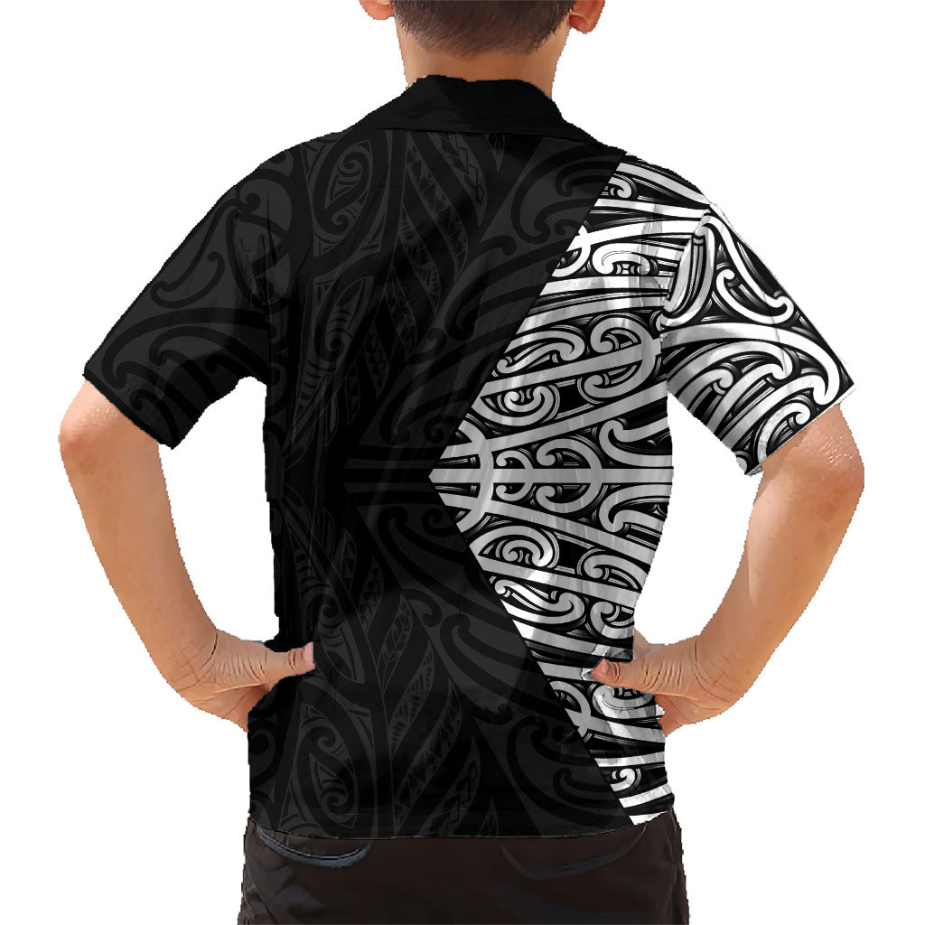 Black New Zealand Puhoro Maori Tattoo Family Matching Off The Shoulder Long Sleeve Dress and Hawaiian Shirt
