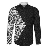 Black New Zealand Puhoro Maori Tattoo Family Matching Off The Shoulder Long Sleeve Dress and Hawaiian Shirt