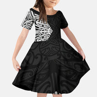 Black New Zealand Puhoro Maori Tattoo Family Matching Off Shoulder Maxi Dress and Hawaiian Shirt