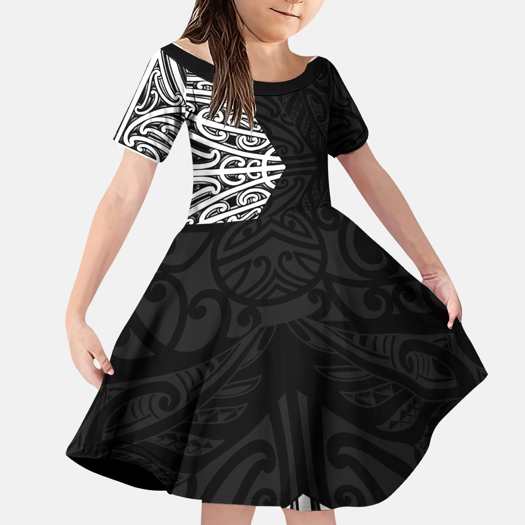 Black New Zealand Puhoro Maori Tattoo Family Matching Short Sleeve Bodycon Dress and Hawaiian Shirt