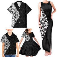 Black New Zealand Puhoro Maori Tattoo Family Matching Tank Maxi Dress and Hawaiian Shirt