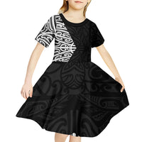 Black New Zealand Puhoro Maori Tattoo Kid Short Sleeve Dress