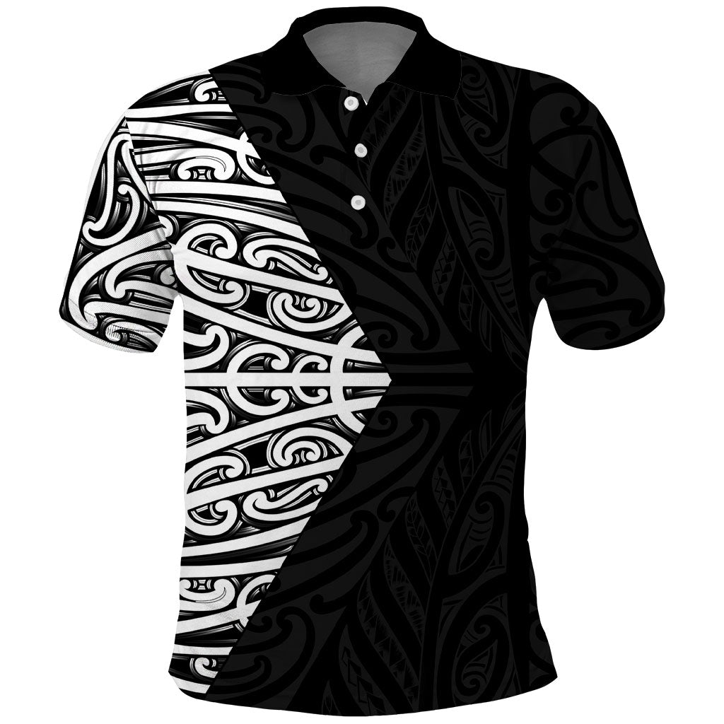 Black New Zealand Puhoro Maori Tattoo Polo Shirt LT14 Black - Polynesian Pride