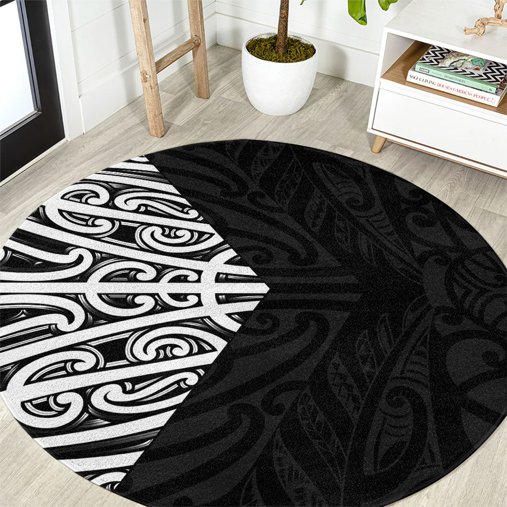 Black New Zealand Puhoro Maori Tattoo Round Carpet LT14 Black - Polynesian Pride