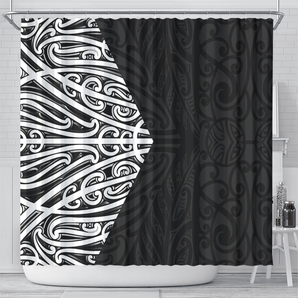 Black New Zealand Puhoro Maori Tattoo Shower Curtain