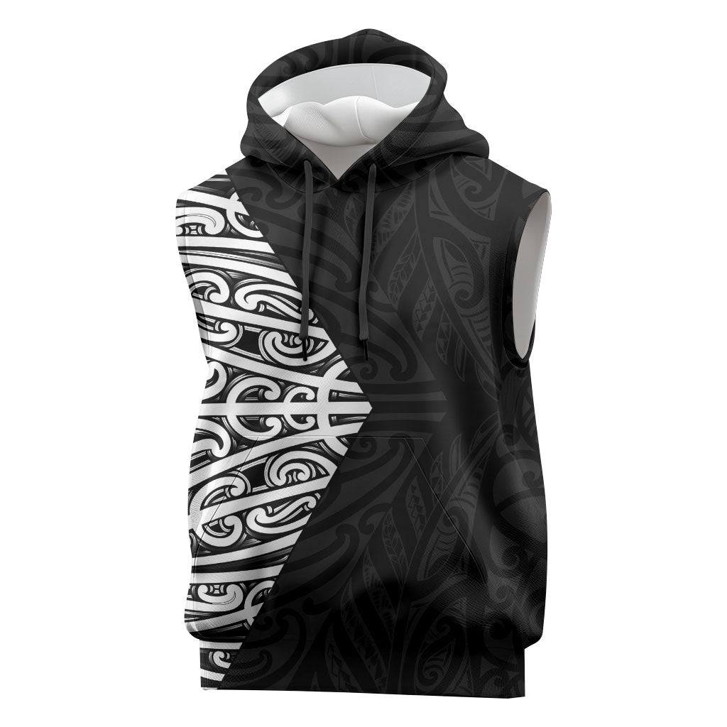Black New Zealand Puhoro Maori Tattoo Sleeveless Hoodie