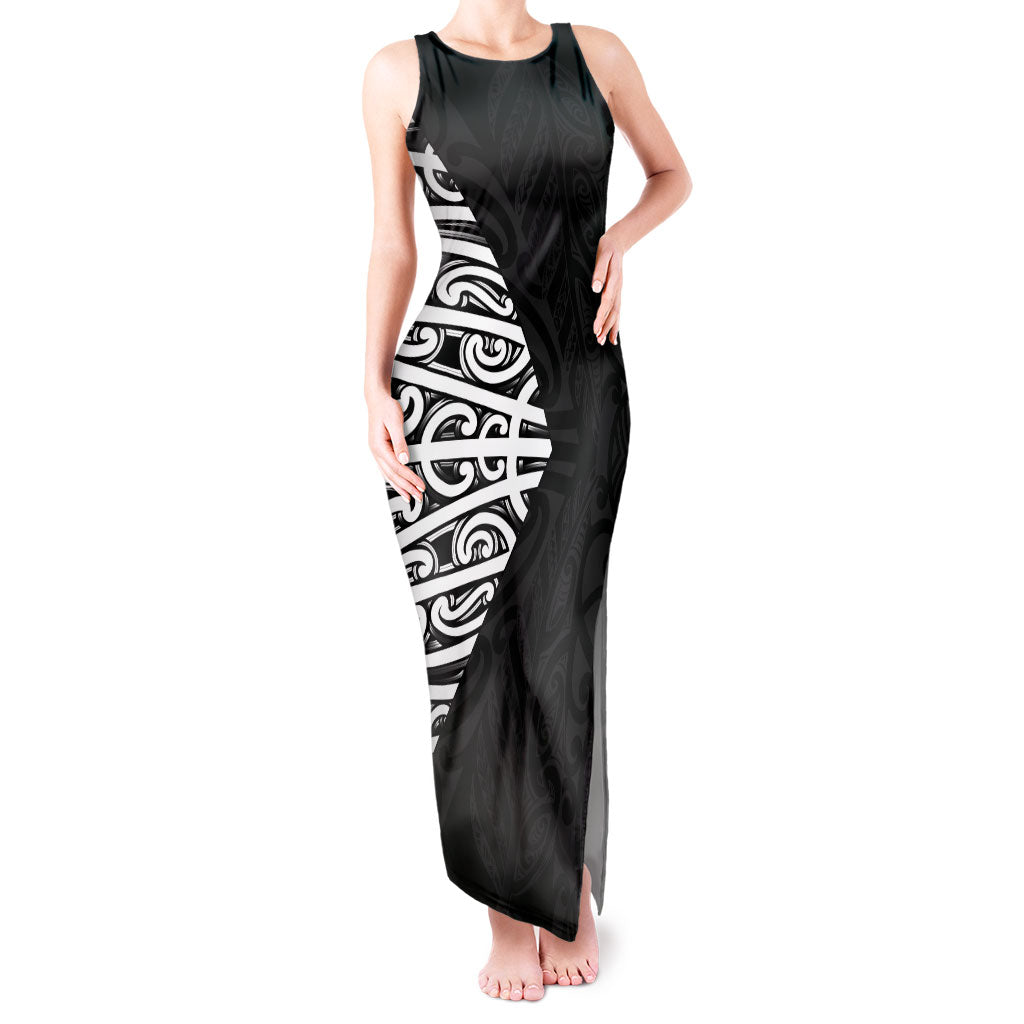 Black New Zealand Puhoro Maori Tattoo Tank Maxi Dress LT14 Women Black - Polynesian Pride