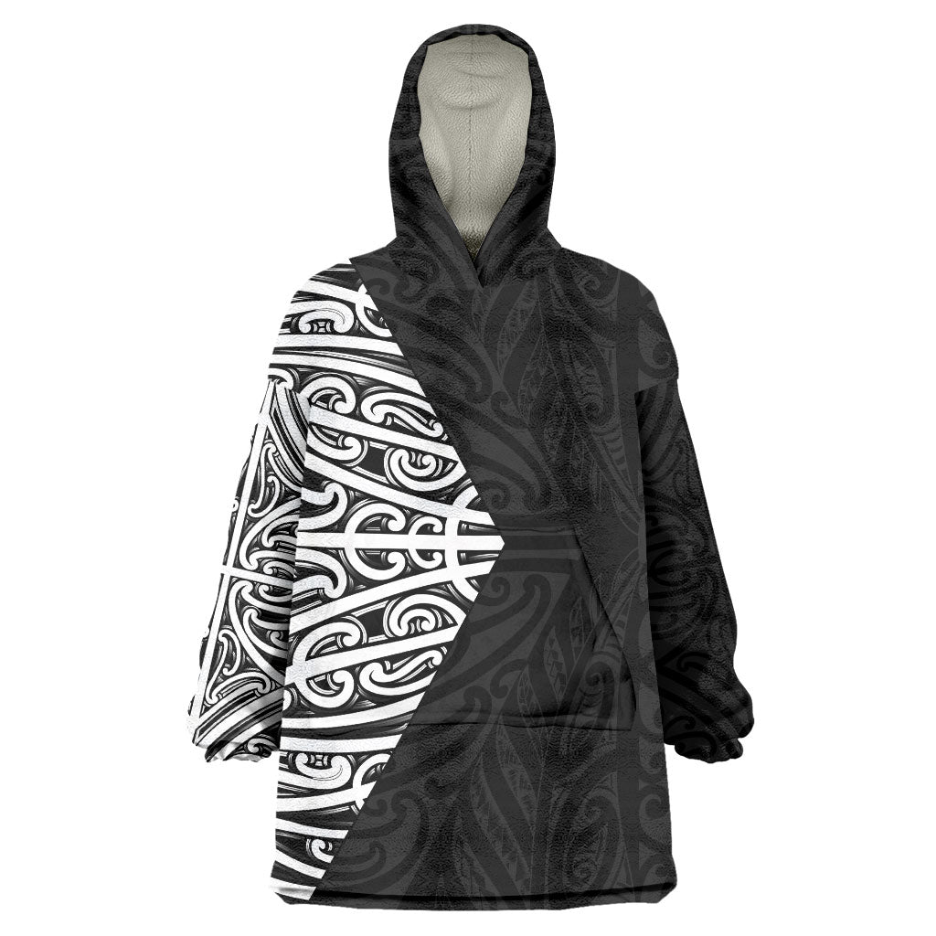 Black New Zealand Puhoro Maori Tattoo Wearable Blanket Hoodie