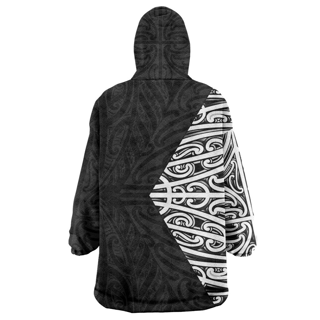 Black New Zealand Puhoro Maori Tattoo Wearable Blanket Hoodie