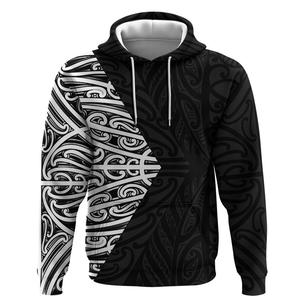 Black New Zealand Puhoro Maori Tattoo Zip Hoodie