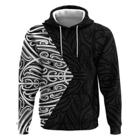 Black New Zealand Puhoro Maori Tattoo Zip Hoodie