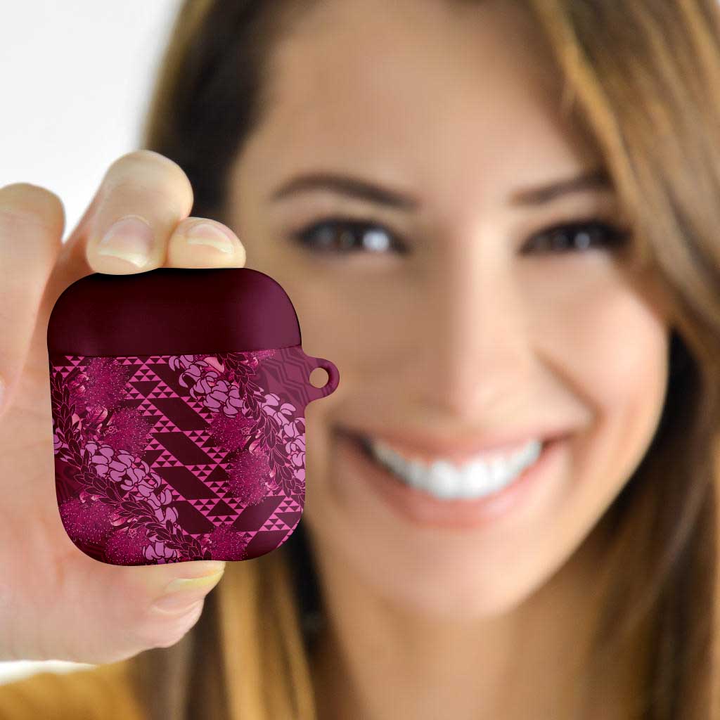 Pink Aloha Hawaii AirPods Case Hawaiian Kakau Ohia Lehua Lei - Polynesian Pride