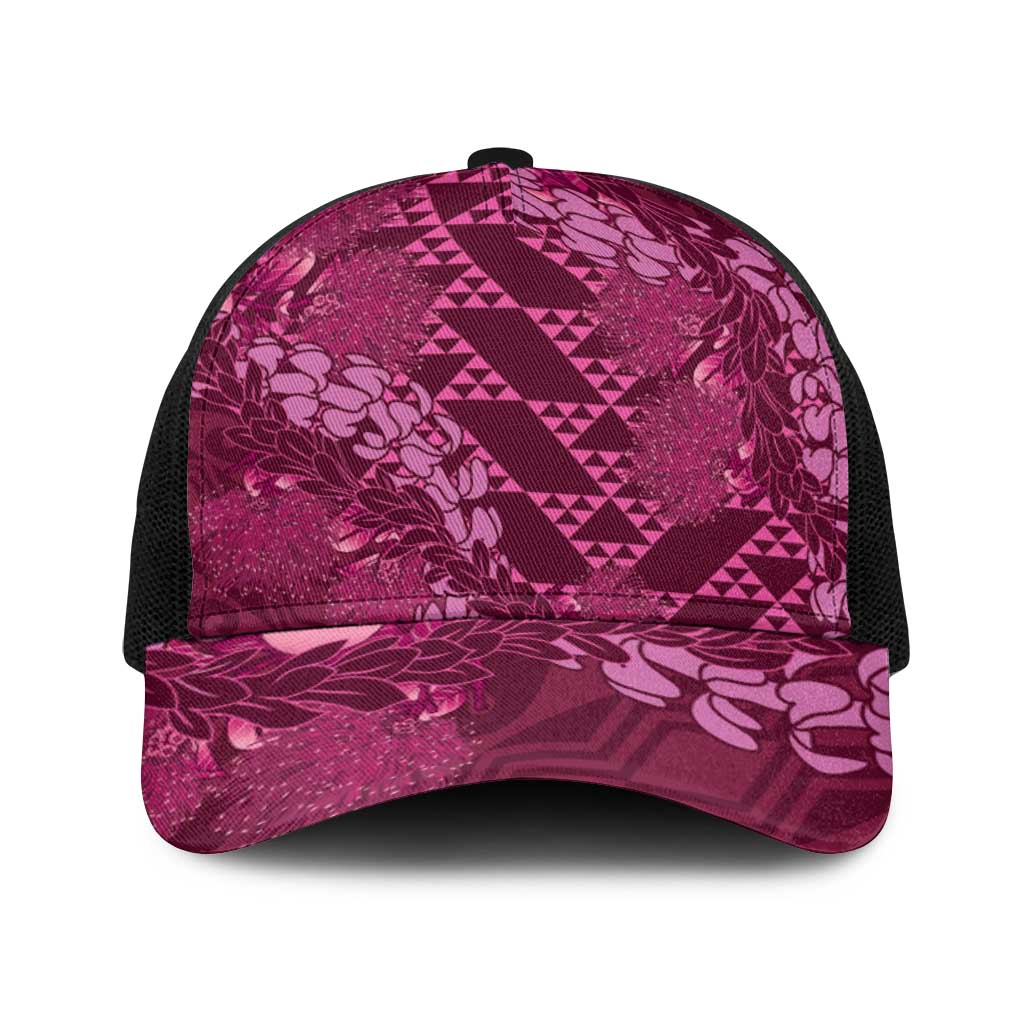 Pink Aloha Hawaii Baseball Net Cap Hawaiian Kakau Ohia Lehua Lei - Polynesian Pride