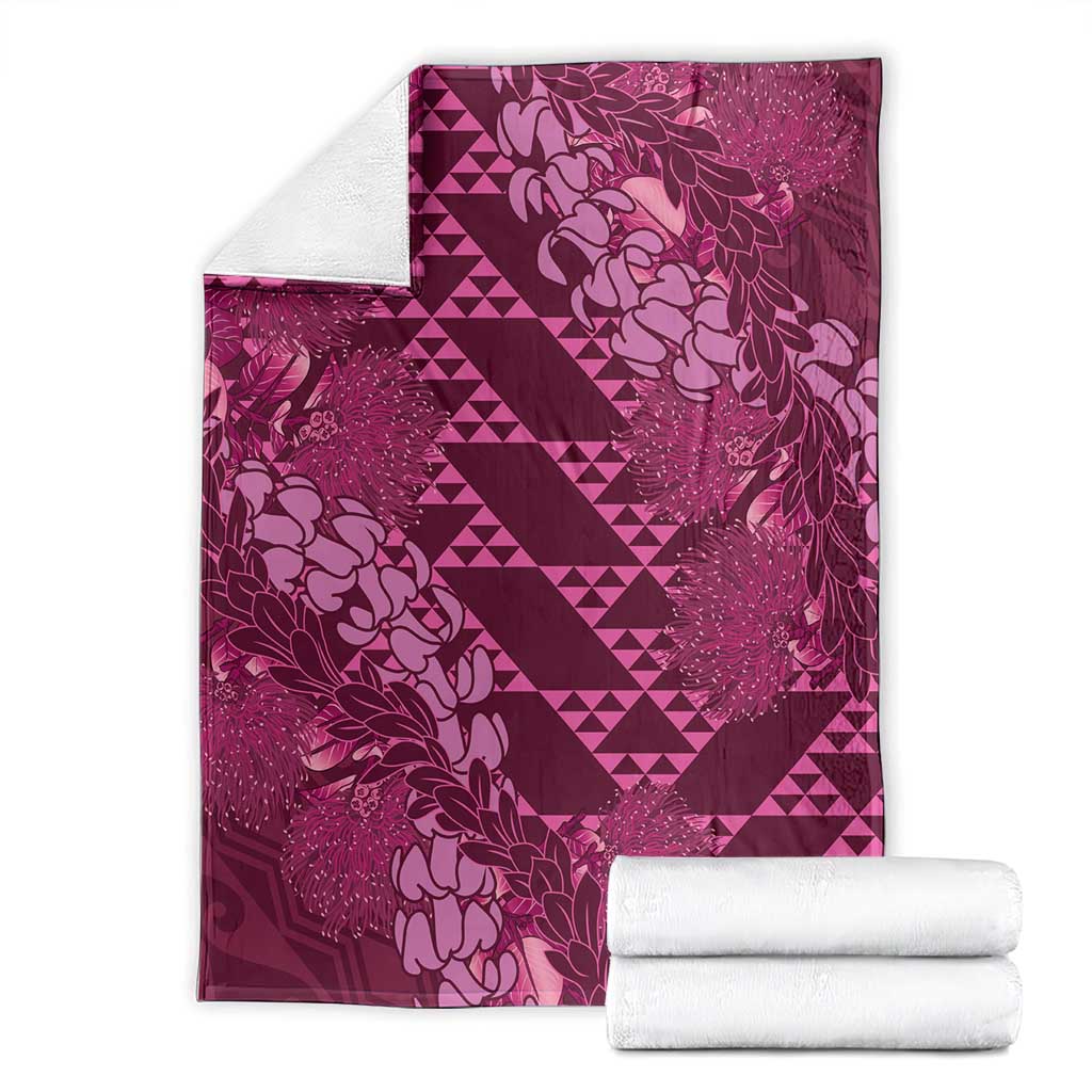 Pink Aloha Hawaii Blanket Hawaiian Kakau Ohia Lehua Lei - Polynesian Pride