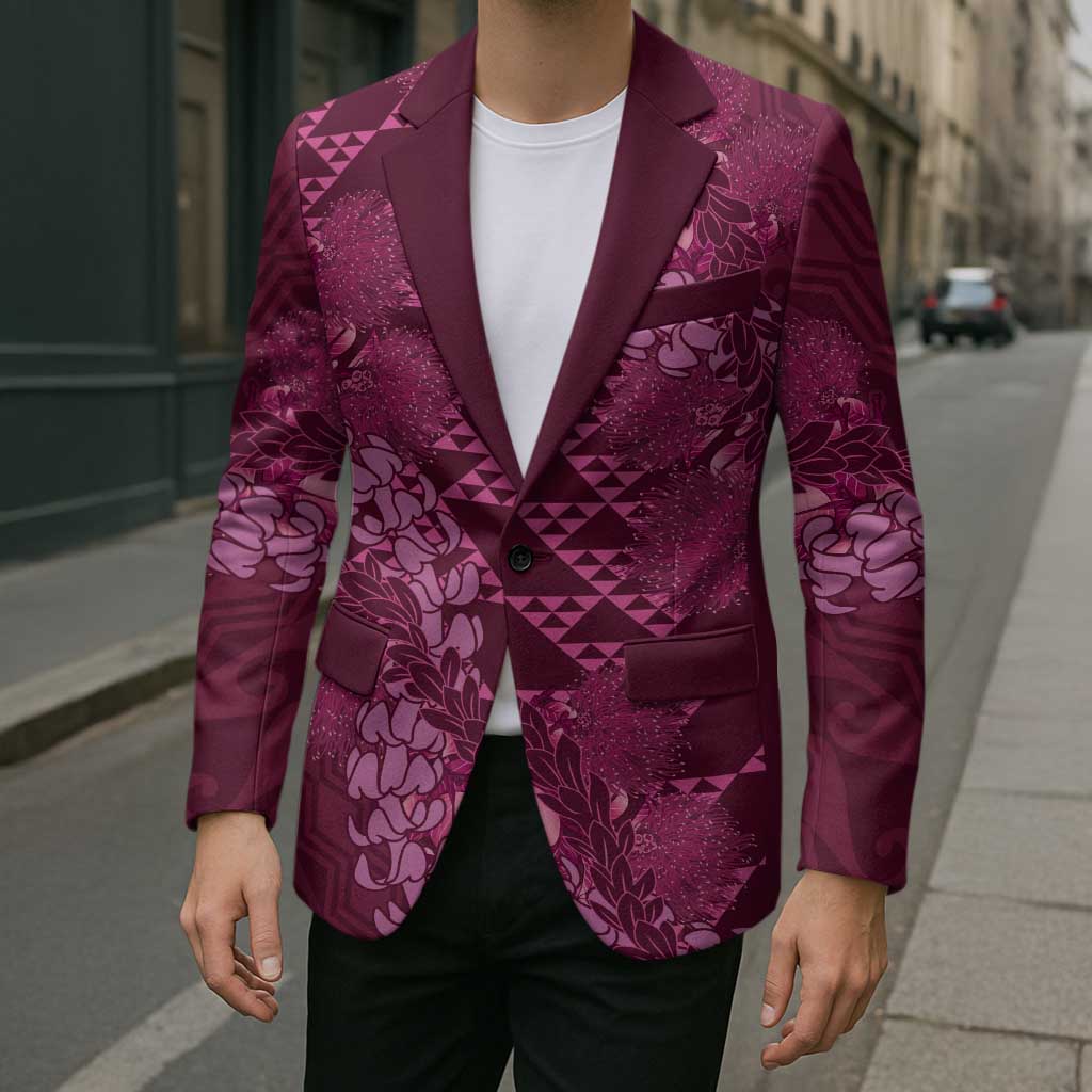 Pink Aloha Hawaii Blazer Hawaiian Kakau Ohia Lehua Lei - Polynesian Pride