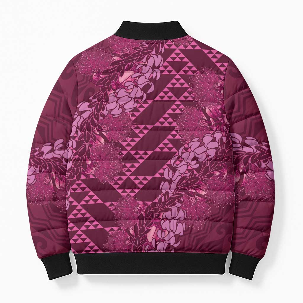 Pink Aloha Hawaii Bomber Puffer Jacket Hawaiian Kakau Ohia Lehua Lei - Polynesian Pride