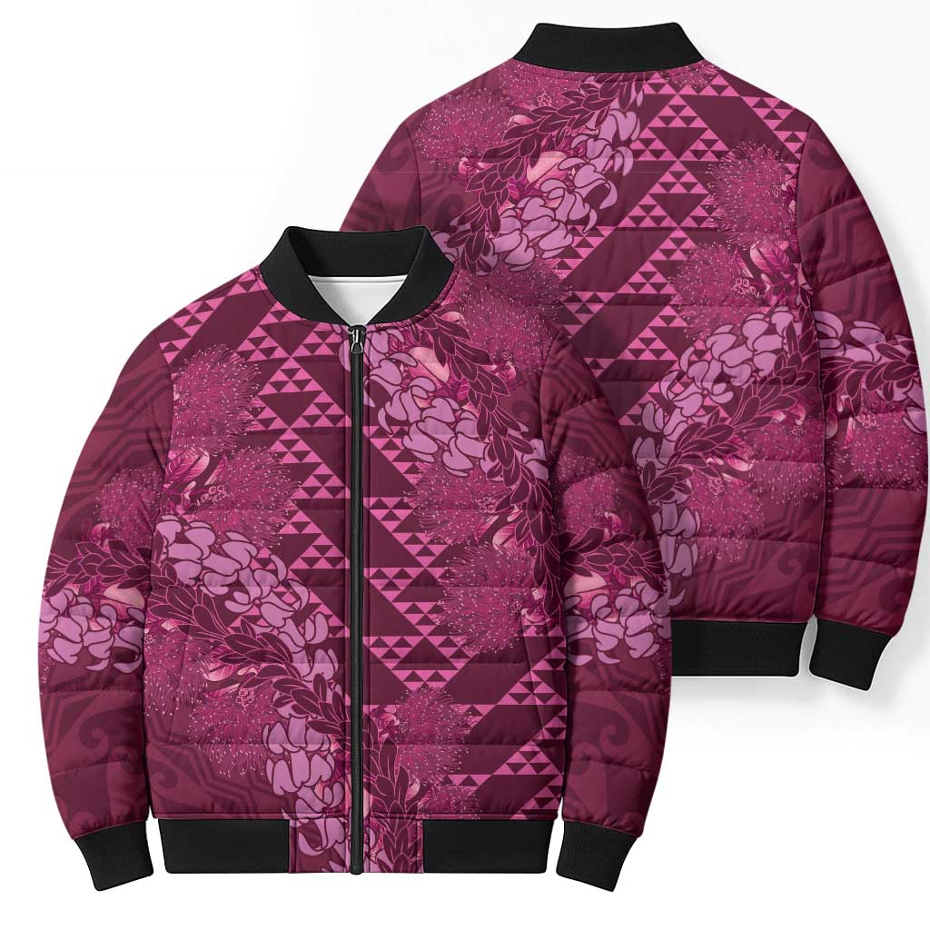 Pink Aloha Hawaii Bomber Puffer Jacket Hawaiian Kakau Ohia Lehua Lei - Polynesian Pride