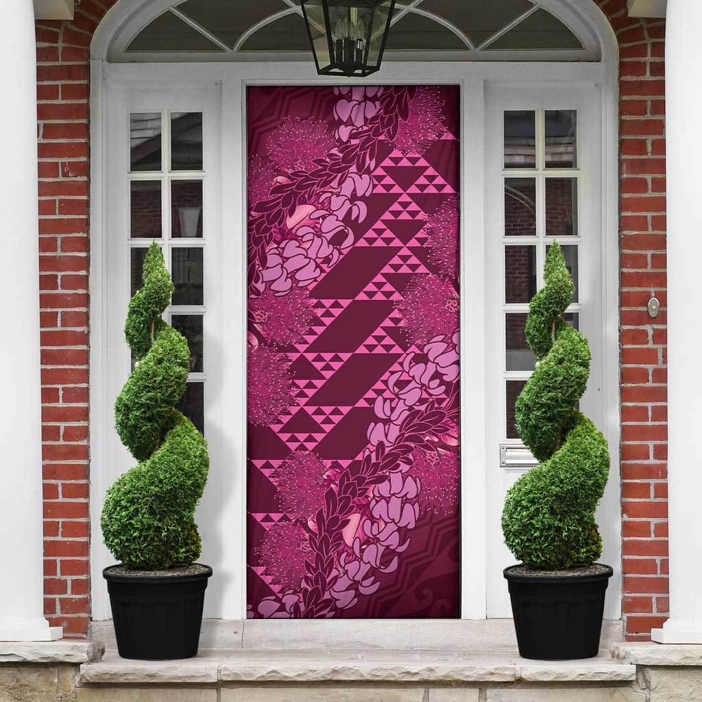 Pink Aloha Hawaii Door Cover Hawaiian Kakau Ohia Lehua Lei - Polynesian Pride