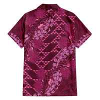 Pink Aloha Hawaii Family Matching Long Sleeve Bodycon Dress and Hawaiian Shirt Hawaiian Kakau Ohia Lehua Lei LT14 - Polynesian Pride