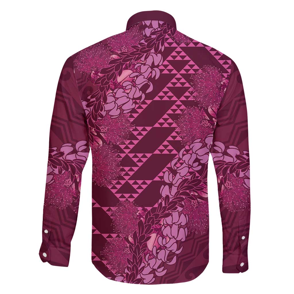 Pink Aloha Hawaii Family Matching Long Sleeve Bodycon Dress and Hawaiian Shirt Hawaiian Kakau Ohia Lehua Lei LT14 - Polynesian Pride