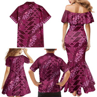 Pink Aloha Hawaii Family Matching Mermaid Dress and Hawaiian Shirt Hawaiian Kakau Ohia Lehua Lei LT14 - Polynesian Pride