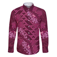 Pink Aloha Hawaii Family Matching Mermaid Dress and Hawaiian Shirt Hawaiian Kakau Ohia Lehua Lei LT14 Dad's Shirt - Long Sleeve Pink - Polynesian Pride