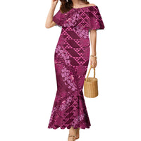 Pink Aloha Hawaii Family Matching Mermaid Dress and Hawaiian Shirt Hawaiian Kakau Ohia Lehua Lei LT14 Mom's Dress Pink - Polynesian Pride