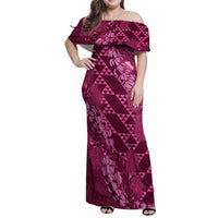 Pink Aloha Hawaii Family Matching Off Shoulder Maxi Dress and Hawaiian Shirt Hawaiian Kakau Ohia Lehua Lei - Polynesian Pride