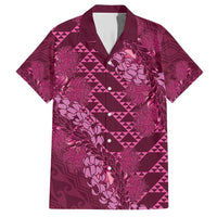 Pink Aloha Hawaii Family Matching Short Sleeve Bodycon Dress and Hawaiian Shirt Hawaiian Kakau Ohia Lehua Lei LT14 Dad's Shirt - Short Sleeve Pink - Polynesian Pride