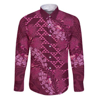 Pink Aloha Hawaii Family Matching Short Sleeve Bodycon Dress and Hawaiian Shirt Hawaiian Kakau Ohia Lehua Lei LT14 Dad's Shirt - Long Sleeve Pink - Polynesian Pride