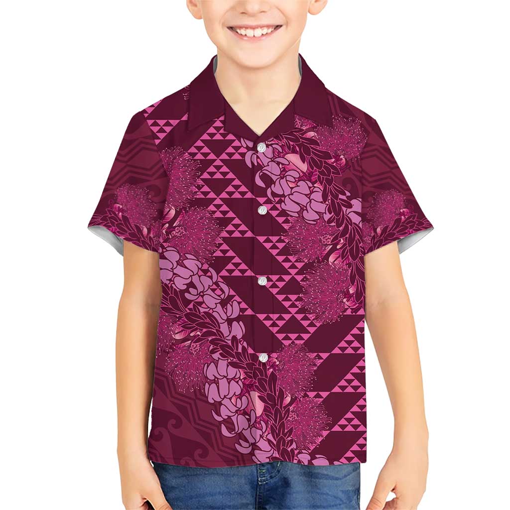 Pink Aloha Hawaii Family Matching Short Sleeve Bodycon Dress and Hawaiian Shirt Hawaiian Kakau Ohia Lehua Lei LT14 Son's Shirt Pink - Polynesian Pride