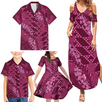 Pink Aloha Hawaii Family Matching Summer Maxi Dress and Hawaiian Shirt Hawaiian Kakau Ohia Lehua Lei - Polynesian Pride