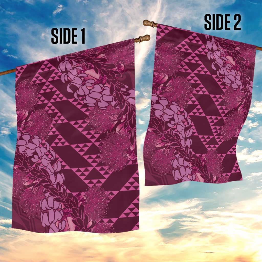 Pink Aloha Hawaii Garden Flag Hawaiian Kakau Ohia Lehua Lei - Polynesian Pride