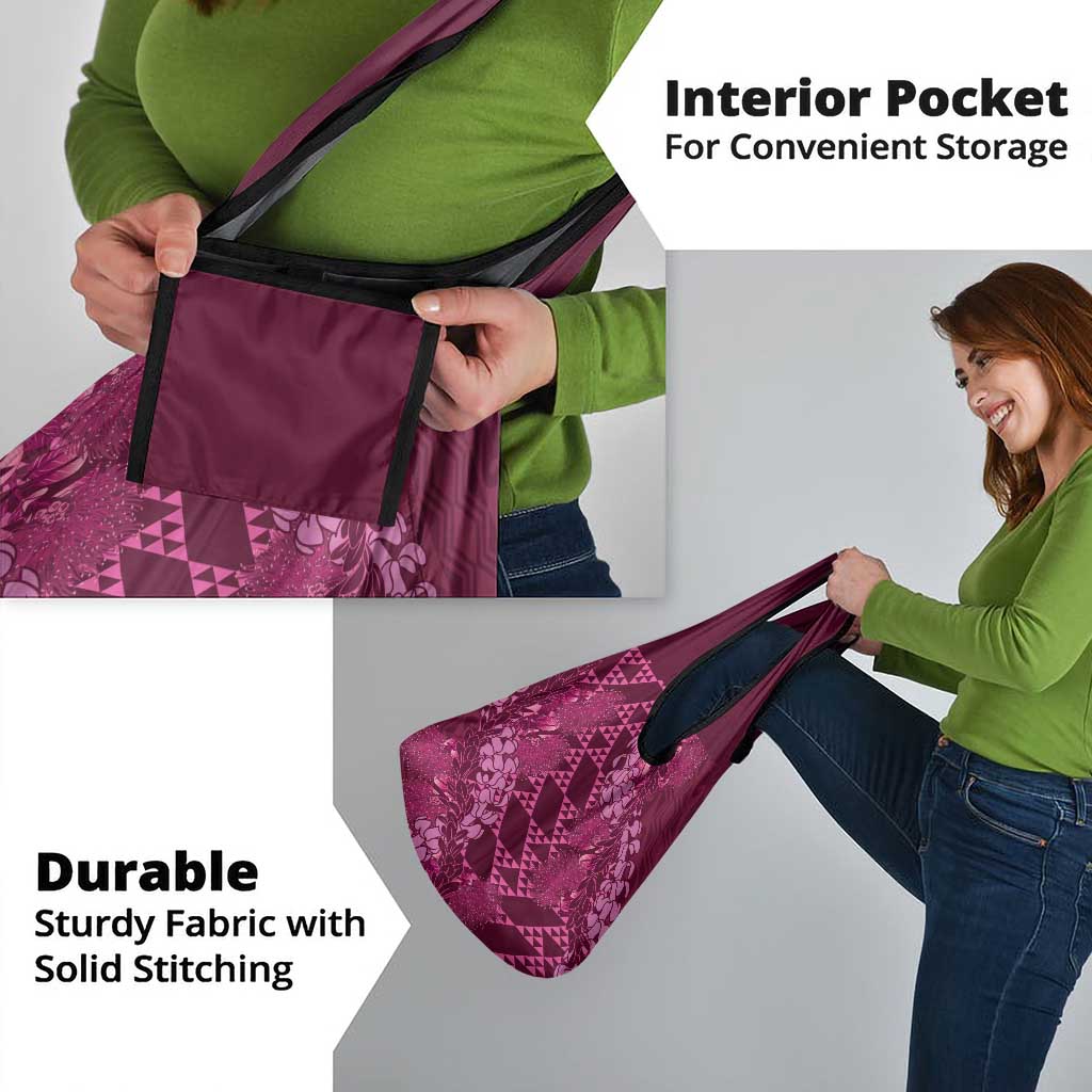 Pink Aloha Hawaii Grocery Bag Hawaiian Kakau Ohia Lehua Lei - Polynesian Pride