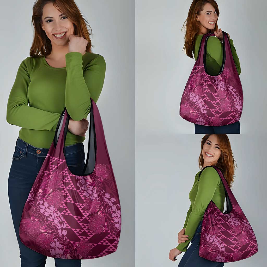 Pink Aloha Hawaii Grocery Bag Hawaiian Kakau Ohia Lehua Lei - Polynesian Pride