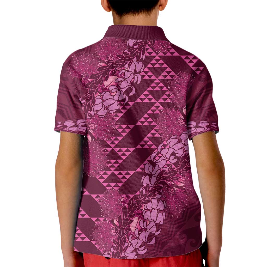 Pink Aloha Hawaii Kid Polo Shirt Hawaiian Kakau Ohia Lehua Lei - Polynesian Pride