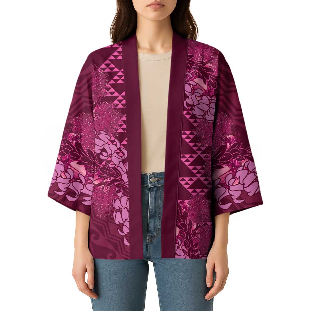 Pink Aloha Hawaii Kimono Hawaiian Kakau Ohia Lehua Lei - Polynesian Pride