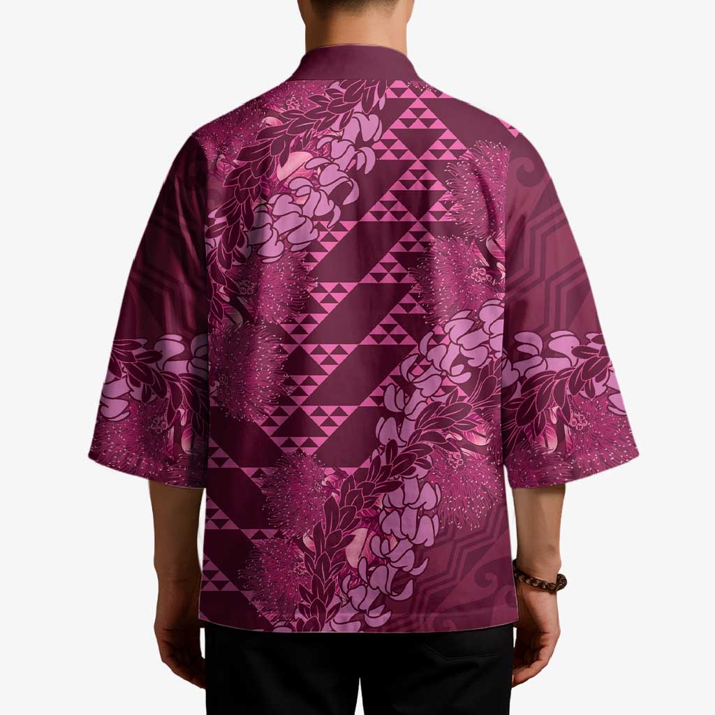 Pink Aloha Hawaii Kimono Hawaiian Kakau Ohia Lehua Lei - Polynesian Pride