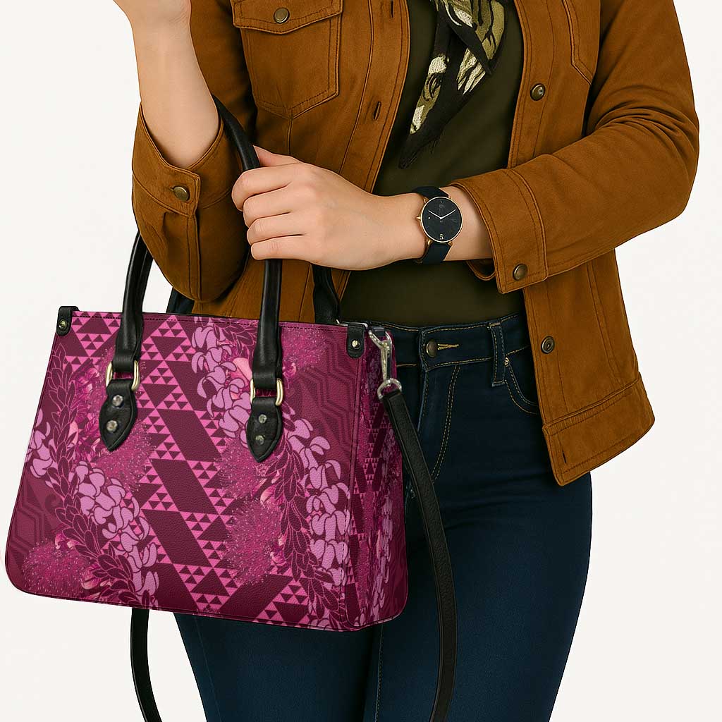 Pink Aloha Hawaii Leather Bag Hawaiian Kakau Ohia Lehua Lei - Polynesian Pride