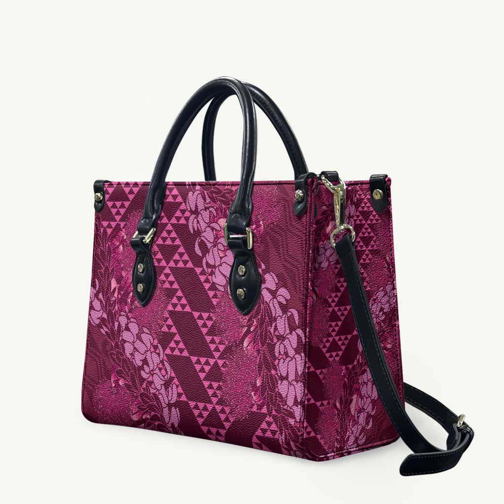 Pink Aloha Hawaii Leather Bag Hawaiian Kakau Ohia Lehua Lei - Polynesian Pride