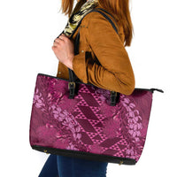 Pink Aloha Hawaii Leather Tote Bag Hawaiian Kakau Ohia Lehua Lei - Polynesian Pride