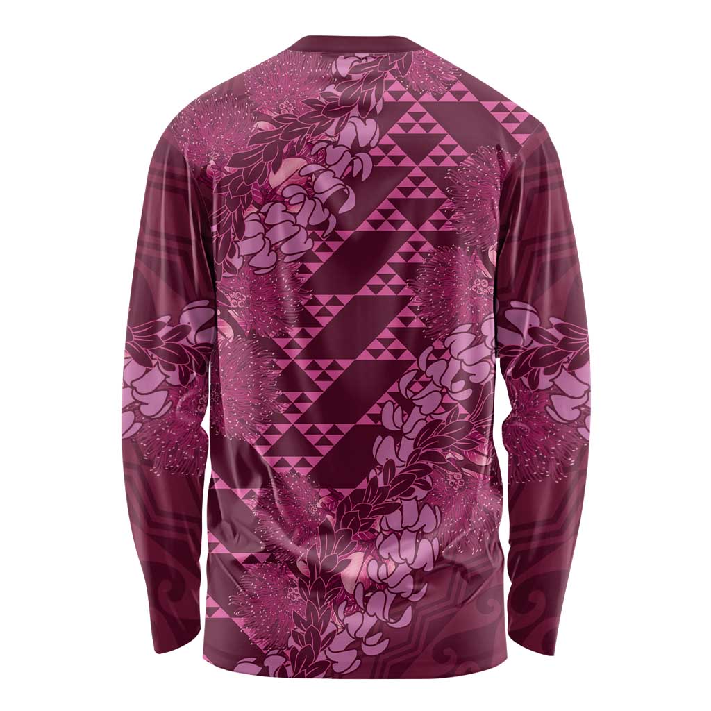 Pink Aloha Hawaii Long Sleeve Shirt Hawaiian Kakau Ohia Lehua Lei - Polynesian Pride