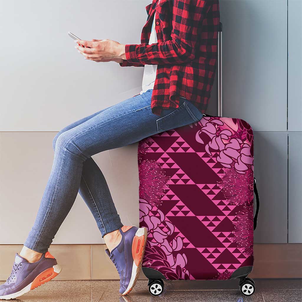 Pink Aloha Hawaii Luggage Cover Hawaiian Kakau Ohia Lehua Lei - Polynesian Pride