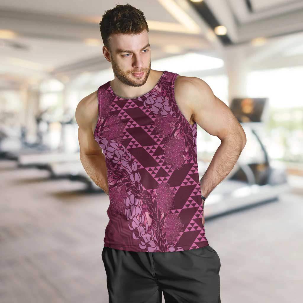 Pink Aloha Hawaii Men Tank Top Hawaiian Kakau Ohia Lehua Lei - Polynesian Pride