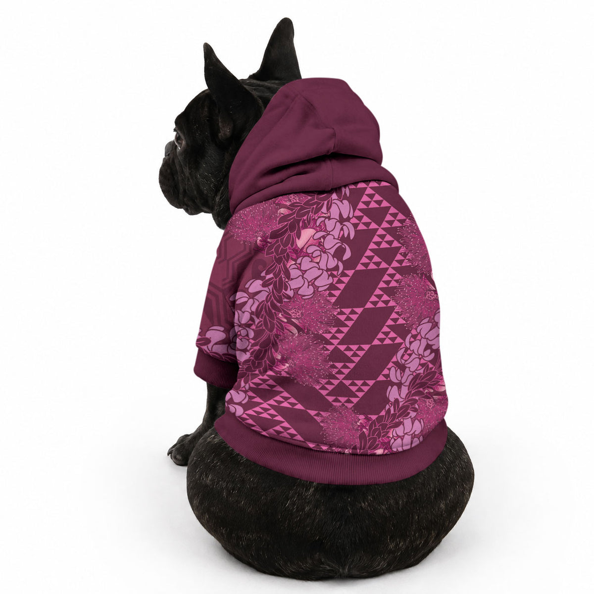 Pink Aloha Hawaii Pet Hoodie Hawaiian Kakau Ohia Lehua Lei
